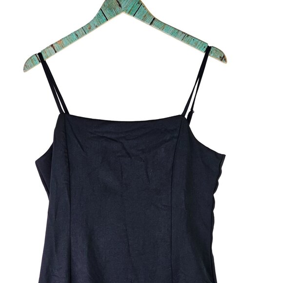 Glam Women's Ruffle Drop Waist Flowy Square Neck Little Black Dress LBD Mini, L - Picture 3 of 8